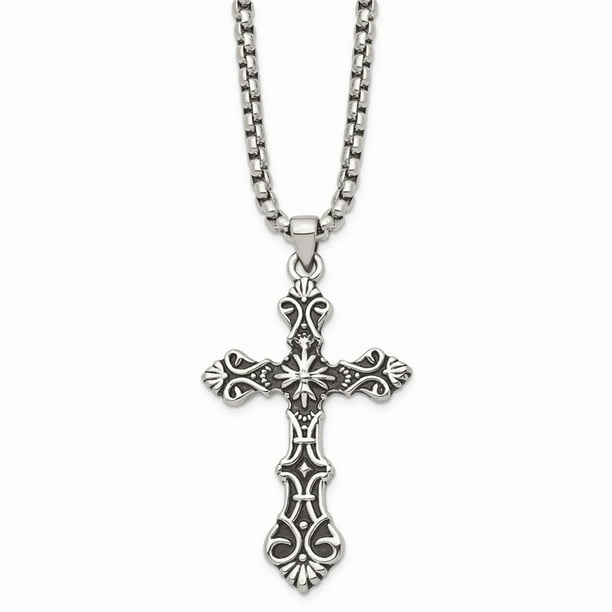 with Secure Lobster Lock Clasp Solid Stainless Steel Vintage Antiqued and Crystals Cross Pendant Necklace Charm Chain with Secure Lobster Lock Clasp Solid Stainless Steel Vintage Antiqued and Crystals Cross Pendant Necklace Charm Chain